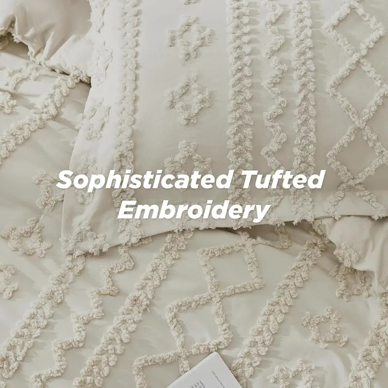 Tufted Boho Comforter Set - 3pc Shabby Chic Farmhouse Bedding