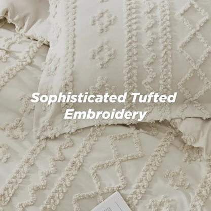 Tufted Boho Comforter Set - 3pc Shabby Chic Farmhouse Bedding