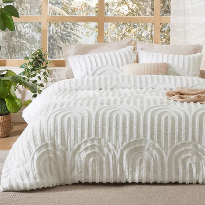 Tufted Boho Comforter Set - 3pc Shabby Chic Farmhouse Bedding